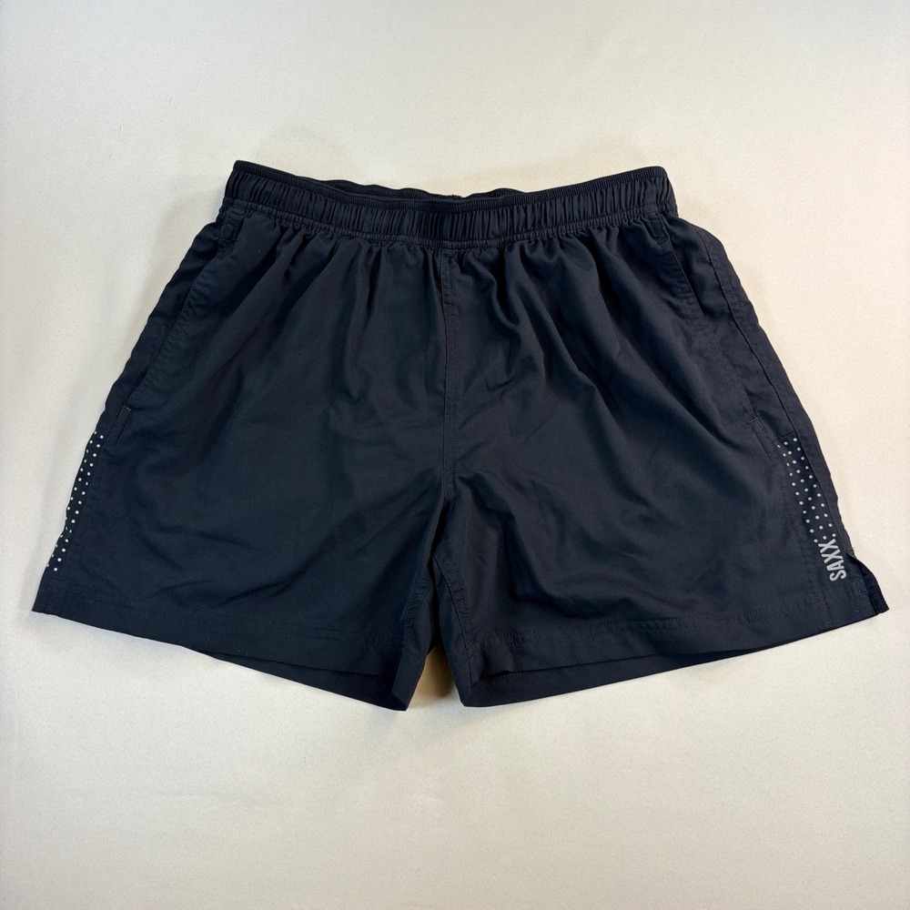 SAXX Kinetic Run Shorts Mens Medium Black 5 Inseam Lined Running Gym Training